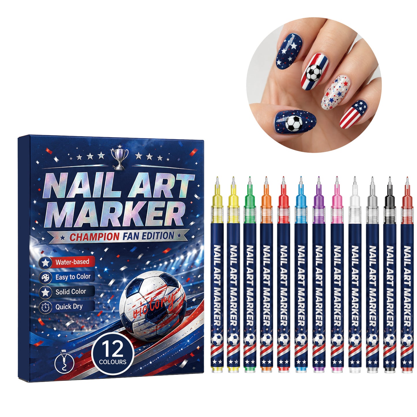 🏆Champion Fan Football Nail Drawing Pens Set